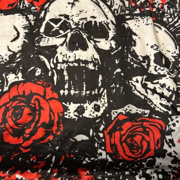 Skull Roses Print Black Red Skater Grunge Emo Goth Spaghetti Strap Large or Med - Picture 4 of 9